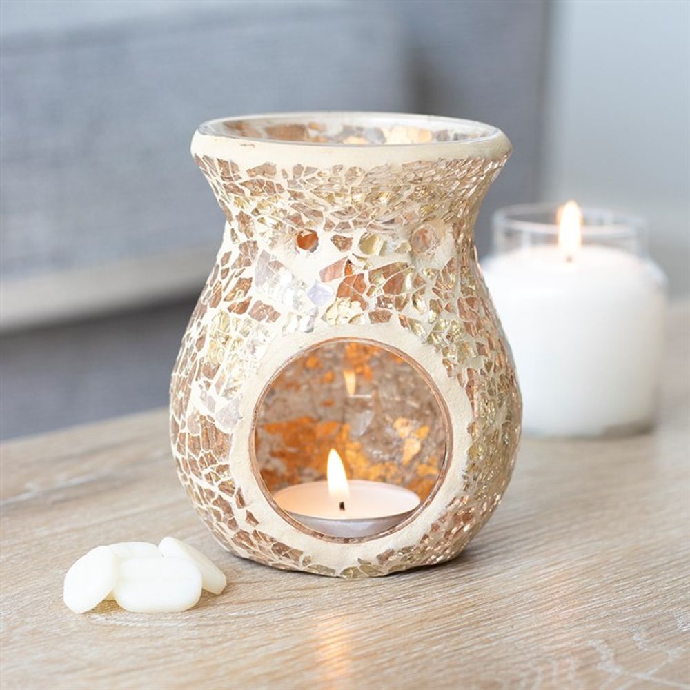 Small Gold Crackle Glass Oil Burner - ScentiMelti  Small Gold Crackle Glass Oil Burner