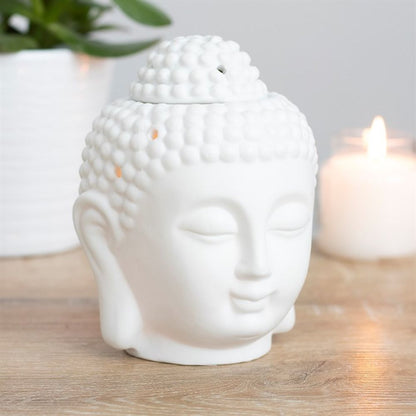 White Buddha Head Oil Burner - ScentiMelti  White Buddha Head Oil Burner